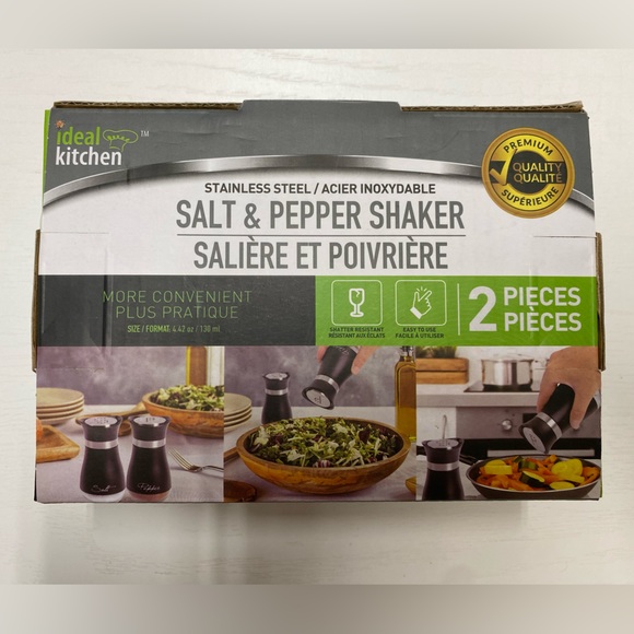 NIB Ideal Kitchen Black Stainless Steel Casing Bottom Salt and Pepper Shakers - Picture 3 of 3